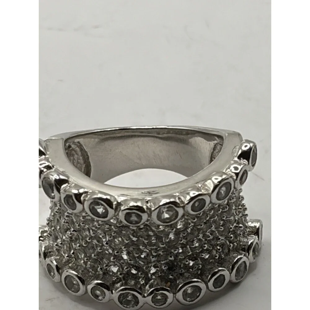 Ross Simons Sterling silver pave Clear cluster bubble wide Band ring sz 7.5